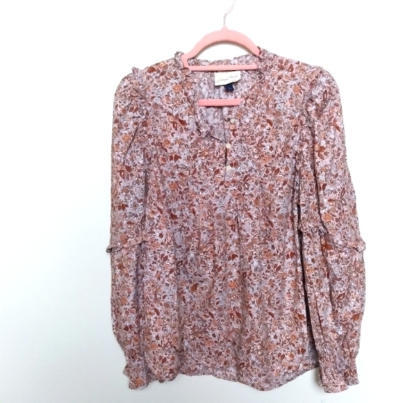Universal Thread Tops - Universal Thread Floral Calico Ruffled Prairie Style Popover Blouse Size Large